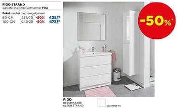 Aanbiedingen Figo staand wastafel in composietmarmer fino enkel meubel met spiegelpaneel - Linie - Geldig van 04/02/2019 tot 03/03/2019 bij X2O