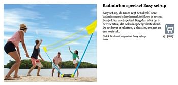 Aanbiedingen Didak badminton speelset easy set-up - Didak - Geldig van 05/03/2019 tot 31/05/2019 bij Multi Bazar