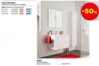 Aanbiedingen Figo zwevend wastafel in composietmarmer fino enkel meubel met spiegelpaneel - Linie - Geldig van 04/03/2019 tot 31/03/2019 bij X2O