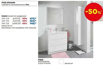 Aanbiedingen Figo staand wastafel in composietmarmer fino dubbel meubel met spiegelpaneel - Linie - Geldig van 04/03/2019 tot 31/03/2019 bij X2O