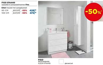 Aanbiedingen Figo staand wastafel in composietmarmer fino enkel meubel met spiegelpaneel - Linie - Geldig van 04/03/2019 tot 31/03/2019 bij X2O