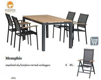Aanbiedingen Memphis stapelstoel alu-textylene met teak armleggers - Persoon Outdoor Living - Geldig van 05/03/2019 tot 31/05/2019 bij Multi Bazar