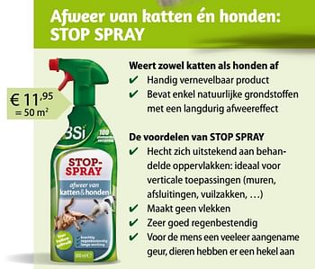 Aanbiedingen Afweer van katten én honden: stop spray - BSI - Geldig van 01/03/2019 tot 31/10/2019 bij Multi Bazar