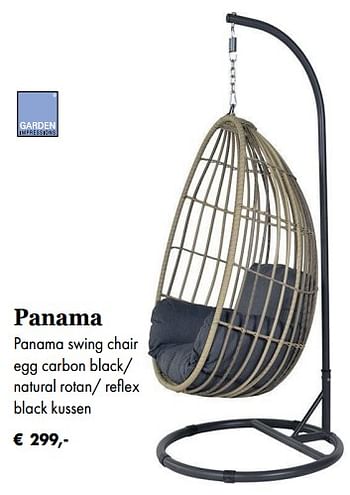 Aanbiedingen Panama swing chair egg carbon black-natural rotan- reflex black kussen - Garden Impressions - Geldig van 08/04/2019 tot 08/05/2019 bij Europoint