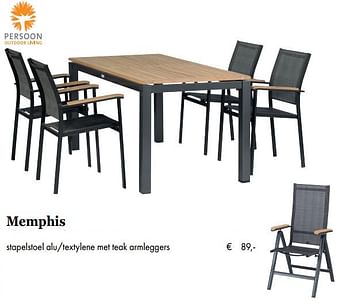 Aanbiedingen Memphis stapelstoel alu-textylene met teak armleggers - Persoon Outdoor Living - Geldig van 08/04/2019 tot 08/05/2019 bij Europoint