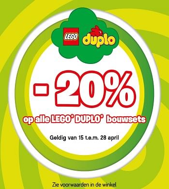 Aanbiedingen -20% op alle lego duplo bouwsets - Lego - Geldig van 09/04/2019 tot 07/05/2019 bij Supra Bazar