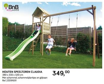 Aanbiedingen Houten speeltoren claudia - BNB Wood - Geldig van 09/04/2019 tot 07/05/2019 bij Supra Bazar