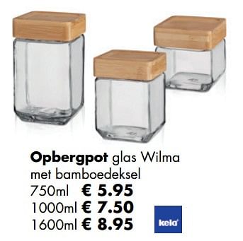 Aanbiedingen Opbergpot glas wilma met bamboedeksel - Kela - Geldig van 21/04/2019 tot 12/05/2019 bij Multi Bazar