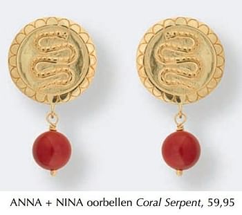 Aanbiedingen Oorbellen coral serpent - Anna + Nina - Geldig van 13/03/2019 tot 30/06/2019 bij De Bijenkorf