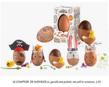 Aanbiedingen Ei, gevuld met praliné, om zelf te versieren - Le Comptoir de Mathilde - Geldig van 13/03/2019 tot 30/06/2019 bij De Bijenkorf