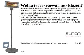 Aanbiedingen Eurom q-time 2000 staand electrische terrasverwarmer 1000-2000w - Eurom - Geldig van 09/05/2019 tot 31/08/2019 bij Multi Bazar
