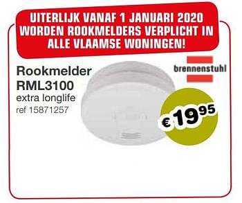 Aanbiedingen Rookmelder rml3100 - Brennenstuhl - Geldig van 13/05/2019 tot 26/05/2019 bij Europoint