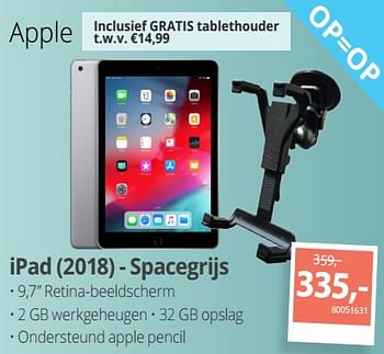 Aanbiedingen Apple ipad 2018 - spacegrijs - Apple - Geldig van 20/05/2019 tot 09/06/2019 bij Paradigit