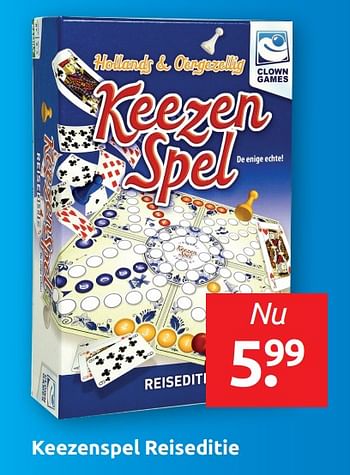 Aanbiedingen Keezenspel reiseditie - Clown Games - Geldig van 24/05/2019 tot 01/06/2019 bij Boekenvoordeel