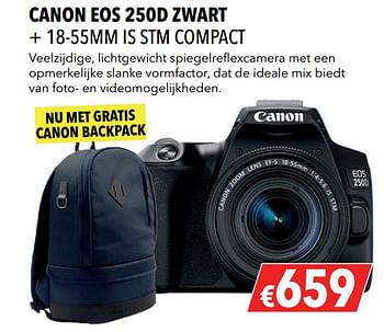 Aanbiedingen Canon eos 250d zwart + 18-55mm is stm compact - Canon - Geldig van 27/05/2019 tot 09/06/2019 bij Kamera Express
