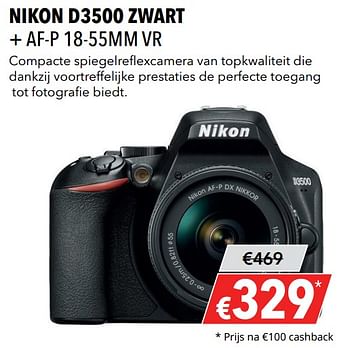 Aanbiedingen Nikon d3500 zwart + af-p 18-55mm vr - Nikon - Geldig van 27/05/2019 tot 09/06/2019 bij Kamera Express