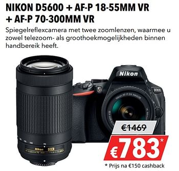 Aanbiedingen Nikon d5600 + af-p 18-55mm vr + af-p 70-300mm vr - Nikon - Geldig van 27/05/2019 tot 09/06/2019 bij Kamera Express