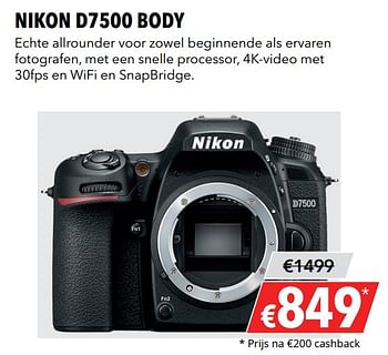 Aanbiedingen Nikon d7500 body - Nikon - Geldig van 27/05/2019 tot 09/06/2019 bij Kamera Express