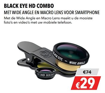 Aanbiedingen Black eye hd combo met wide angle en macro lens voor smartphone - Black Eye - Geldig van 27/05/2019 tot 09/06/2019 bij Kamera Express