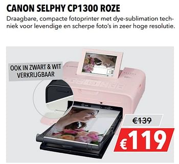 Aanbiedingen Canon selphy cp1300 roze - Canon - Geldig van 27/05/2019 tot 09/06/2019 bij Kamera Express