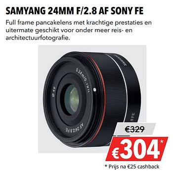 Aanbiedingen Samyang 24mm f-2.8 af sony fe - Sony - Geldig van 27/05/2019 tot 09/06/2019 bij Kamera Express