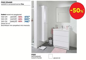 Aanbiedingen Figo staand wastafel in composietmarmer fino dubbel meubel met spiegelpaneel - Linie - Geldig van 03/06/2019 tot 30/06/2019 bij X2O
