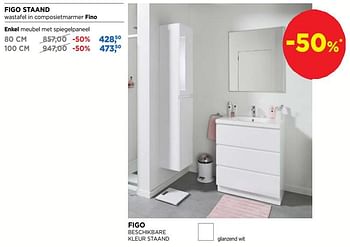 Aanbiedingen Figo staand wastafel in composietmarmer fino enkel meubel met spiegelpaneel - Linie - Geldig van 03/06/2019 tot 30/06/2019 bij X2O