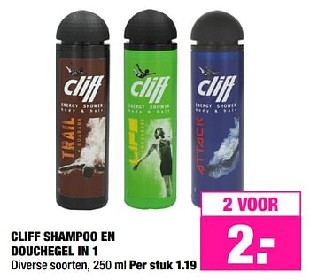 Aanbiedingen Cliff shampoo en douchegel in 1 - Huismerk - Big Bazar - Geldig van 03/06/2019 tot 16/06/2019 bij Big Bazar