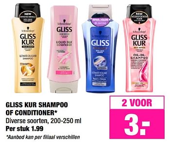 Aanbiedingen Gliss kur shampoo of conditioner - Schwartzkopf - Geldig van 03/06/2019 tot 16/06/2019 bij Big Bazar