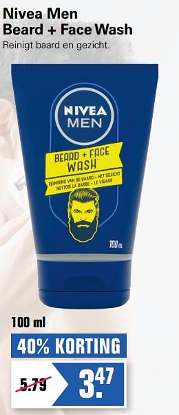 Aanbiedingen Nivea men beard + face wash - Nivea - Geldig van 02/06/2019 tot 15/06/2019 bij De Online Drogist