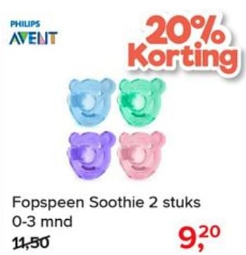 Aanbiedingen Fopspeen soothie - Philips - Geldig van 03/06/2019 tot 29/06/2019 bij Baby-Dump