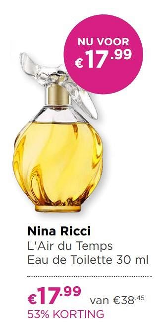 Aanbiedingen Nina ricci l`air du temps eau de toilette - Nina Ricci - Geldig van 17/06/2019 tot 14/07/2019 bij Ici Paris XL
