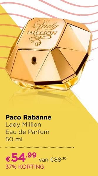 Aanbiedingen Paco rabanne lady million eau de parfum - Paco Rabanne - Geldig van 17/06/2019 tot 14/07/2019 bij Ici Paris XL