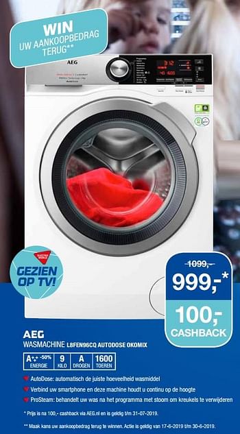 Aanbiedingen Aeg wasmachine l8fen96cq autodose okomix - AEG - Geldig van 17/06/2019 tot 30/06/2019 bij Electro World
