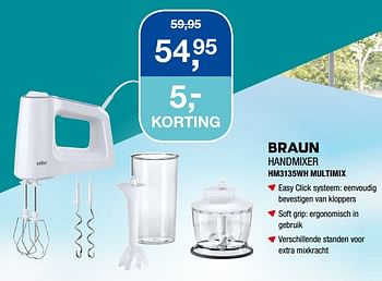 Aanbiedingen Braun handmixer hm3135wh multimix - Braun - Geldig van 17/06/2019 tot 30/06/2019 bij Electro World