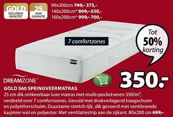 Aanbiedingen Gold s60 springveermatras - DreamZone - Geldig van 17/06/2019 tot 30/06/2019 bij Jysk