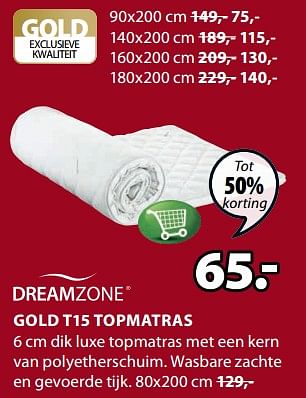 Aanbiedingen Gold t15 topmatras - DreamZone - Geldig van 17/06/2019 tot 30/06/2019 bij Jysk