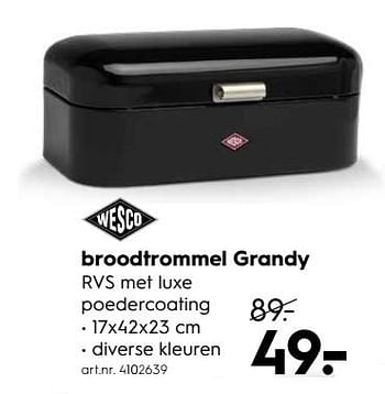 Aanbiedingen Wesco broodtrommel grandy - Wesco - Geldig van 17/06/2019 tot 30/06/2019 bij Blokker