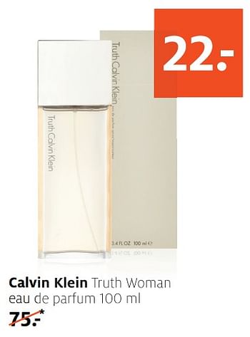 Aanbiedingen Calvin klein truth woman eau de parfum - Calvin Klein - Geldig van 17/06/2019 tot 30/06/2019 bij Etos