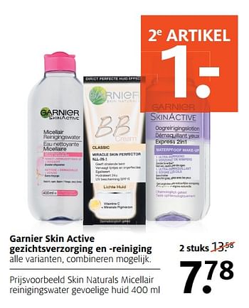 Aanbiedingen Garnier skin active gezichtsverzorging en -reiniging skin naturals micellair reinigingswater gevoelige huid - Garnier - Geldig van 17/06/2019 tot 30/06/2019 bij Etos