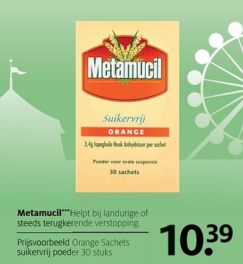 Aanbiedingen Metamucil orange sachets suikervrij poeder 30 stuks - Metamucil - Geldig van 17/06/2019 tot 30/06/2019 bij Etos