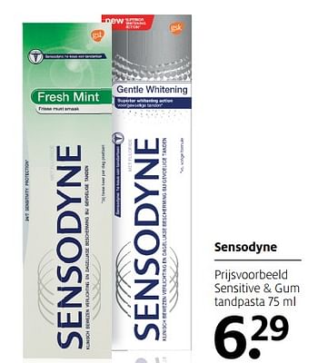 Aanbiedingen Sensodyne sensitive + gum tandpasta - Sensodyne - Geldig van 17/06/2019 tot 30/06/2019 bij Etos