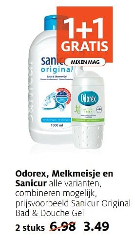 Aanbiedingen Odorex, melkmeisje en sanicur sanicur original bad + douche gel - Sanicur - Geldig van 17/06/2019 tot 30/06/2019 bij Etos