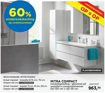 Aanbiedingen Mitra compact meubelopstelling - glanzend wit wastafel in composietmarmer - Balmani - Geldig van 01/07/2019 tot 28/07/2019 bij X2O