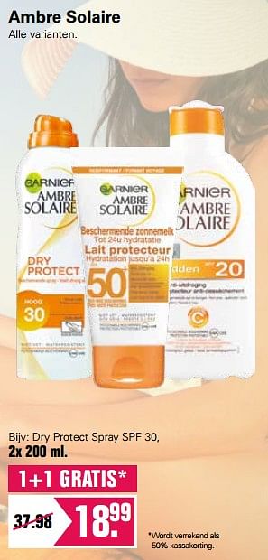 Aanbiedingen Ambre solaire dry protect spray spf 30 - Garnier - Geldig van 19/06/2019 tot 06/07/2019 bij De Online Drogist