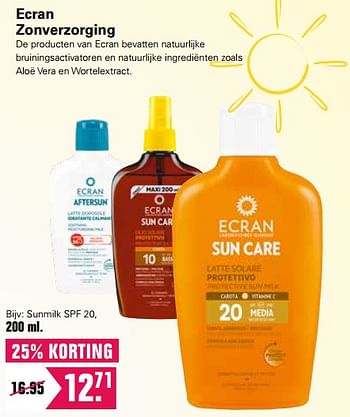 Aanbiedingen Ecran zonverzorging sunmilk spf 20 - Ecran - Geldig van 19/06/2019 tot 06/07/2019 bij De Online Drogist