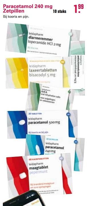 Aanbiedingen Paracetamol 240 mg zetpillen - Leidapharm - Geldig van 19/06/2019 tot 06/07/2019 bij De Online Drogist
