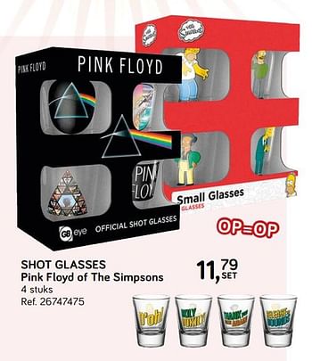 Aanbiedingen Shot glasses pink floyd of the simpsons - GB eye - Geldig van 25/06/2019 tot 23/07/2019 bij Supra Bazar