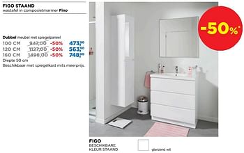Aanbiedingen Figo staand wastafel in composietmarmer fino dubbel meubel met spiegelpaneel - Linie - Geldig van 01/07/2019 tot 28/07/2019 bij X2O