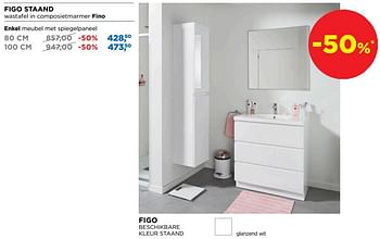 Aanbiedingen Figo staand wastafel in composietmarmer fino enkel meubel met spiegelpaneel - Linie - Geldig van 01/07/2019 tot 28/07/2019 bij X2O